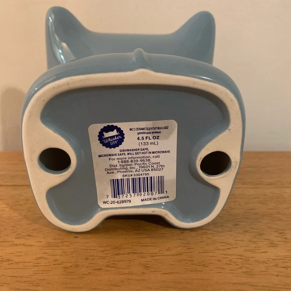 Whisker City Elevated Ceramic Cat Bowl Blue